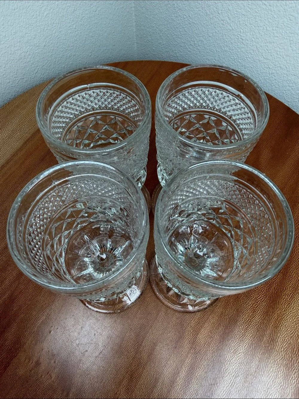 Vintage Anchor Hocking Wexford Clear Goblets Diamond Pattern 5.5” Four Glasses